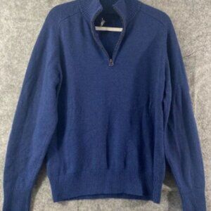 LL Bean Signature Sweater Medium Navy Blue 100% Merino Wool 1/4 Zip Long Sleeve